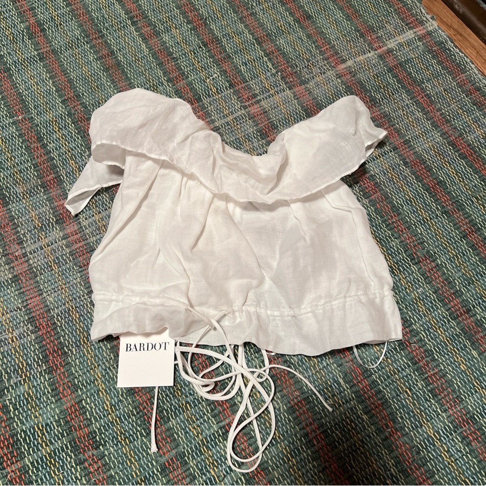 Bardot Margo Barley There Crop Top Ruffle Adjustable White Strappy Back 10 New